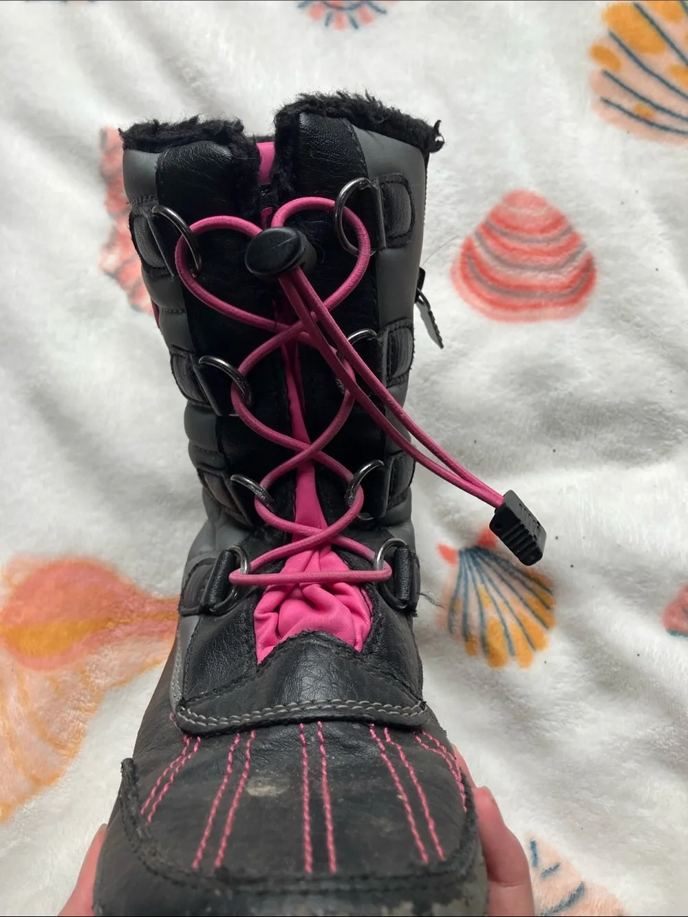totes Kids Gray and Pink Insulated Snow Boots